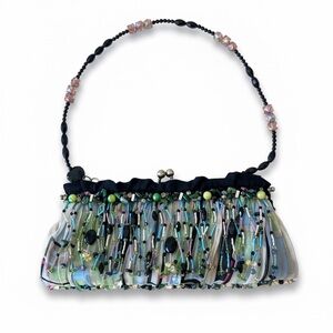Vintage Mary Frances Beaded Fringe Bag Kiss Lock Silk Evening Purse Y2K